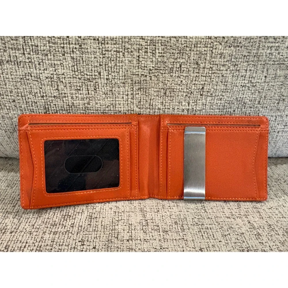 Runbox Mens Bifold Wallet Carbon Fiber Black Orange Money Clip ID Window